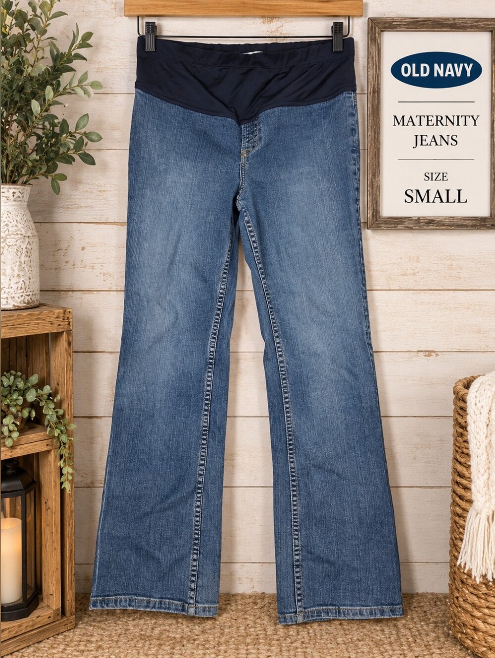 Old Navy Blue Maternity Boot Cut Jeans with Navy Belly Band